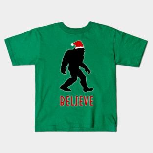 Big Foot Sasquatch Believe Christmas Funny Holiday Kids T-Shirt